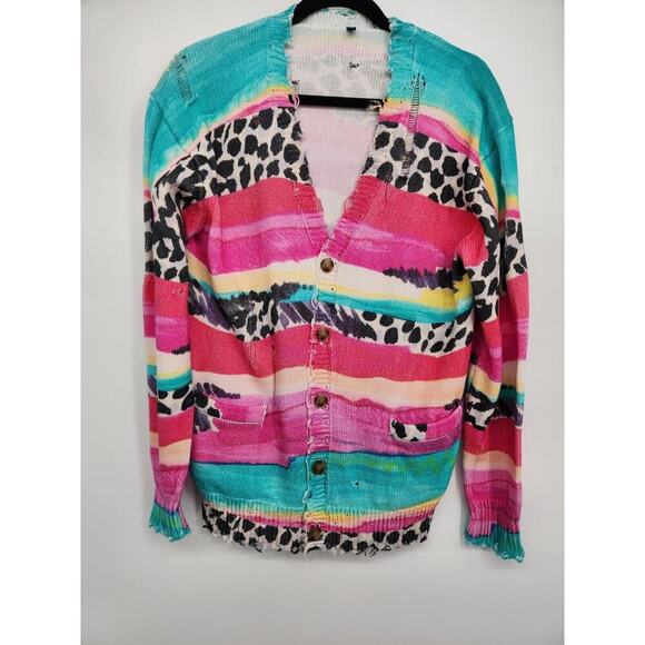 NWOT R13 Distressed Stripe Edge Oversize Cardigan Sweater Size XS Multi #2E405 - Picture 2 of 13